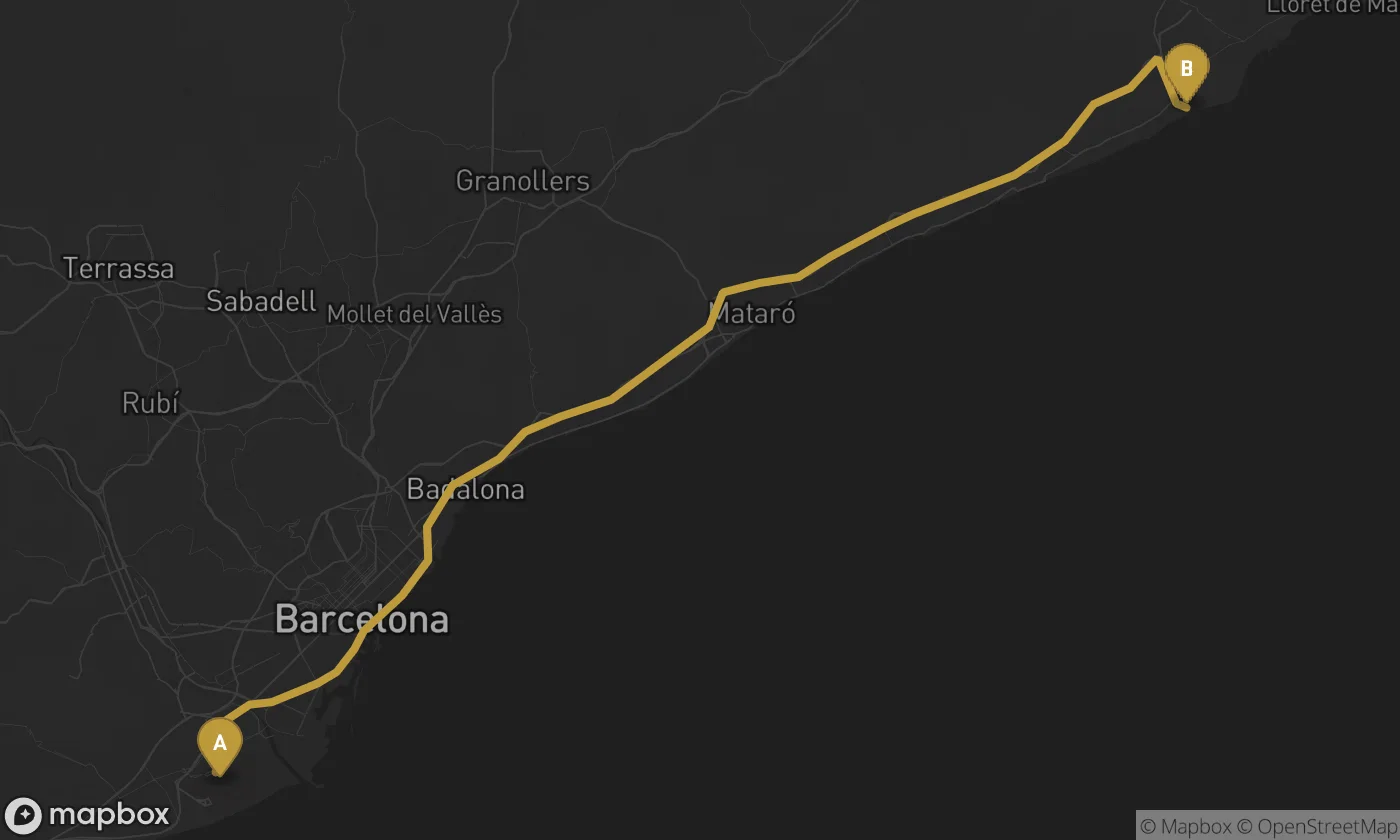 Barcelona Airport ⇄ Malgrat de Mar route map
