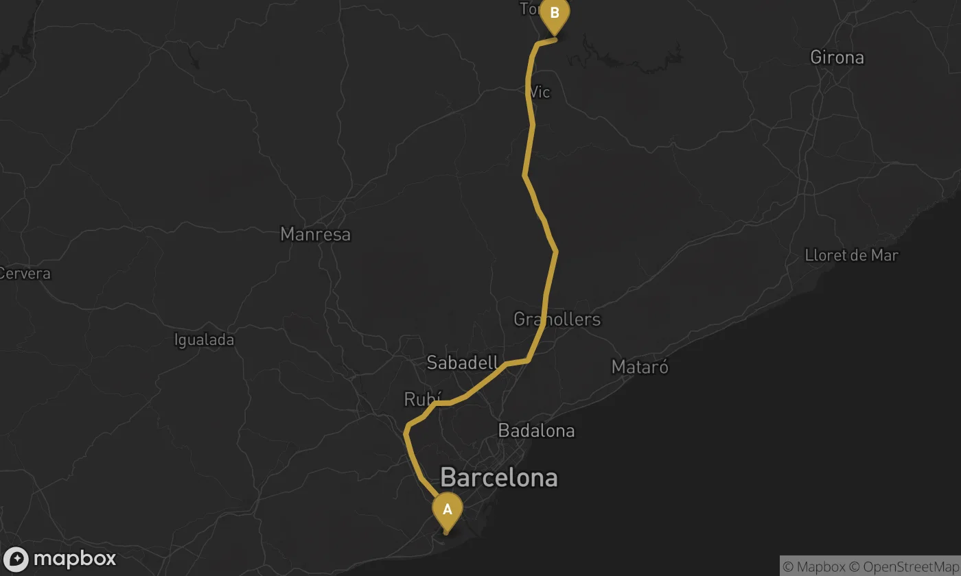 Barcelona Airport ⇄ Manlleu route map