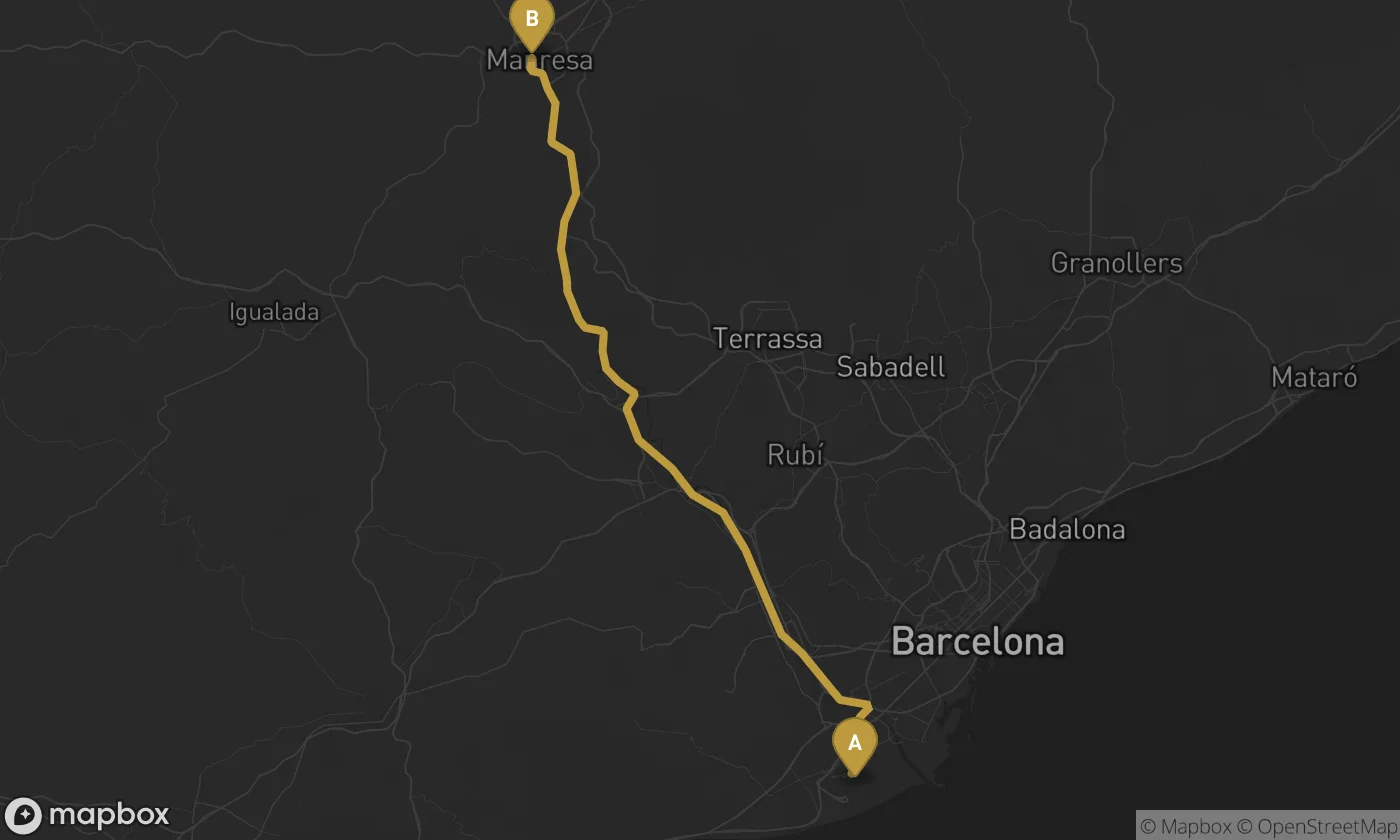 Barcelona Airport ⇄ Manresa route map