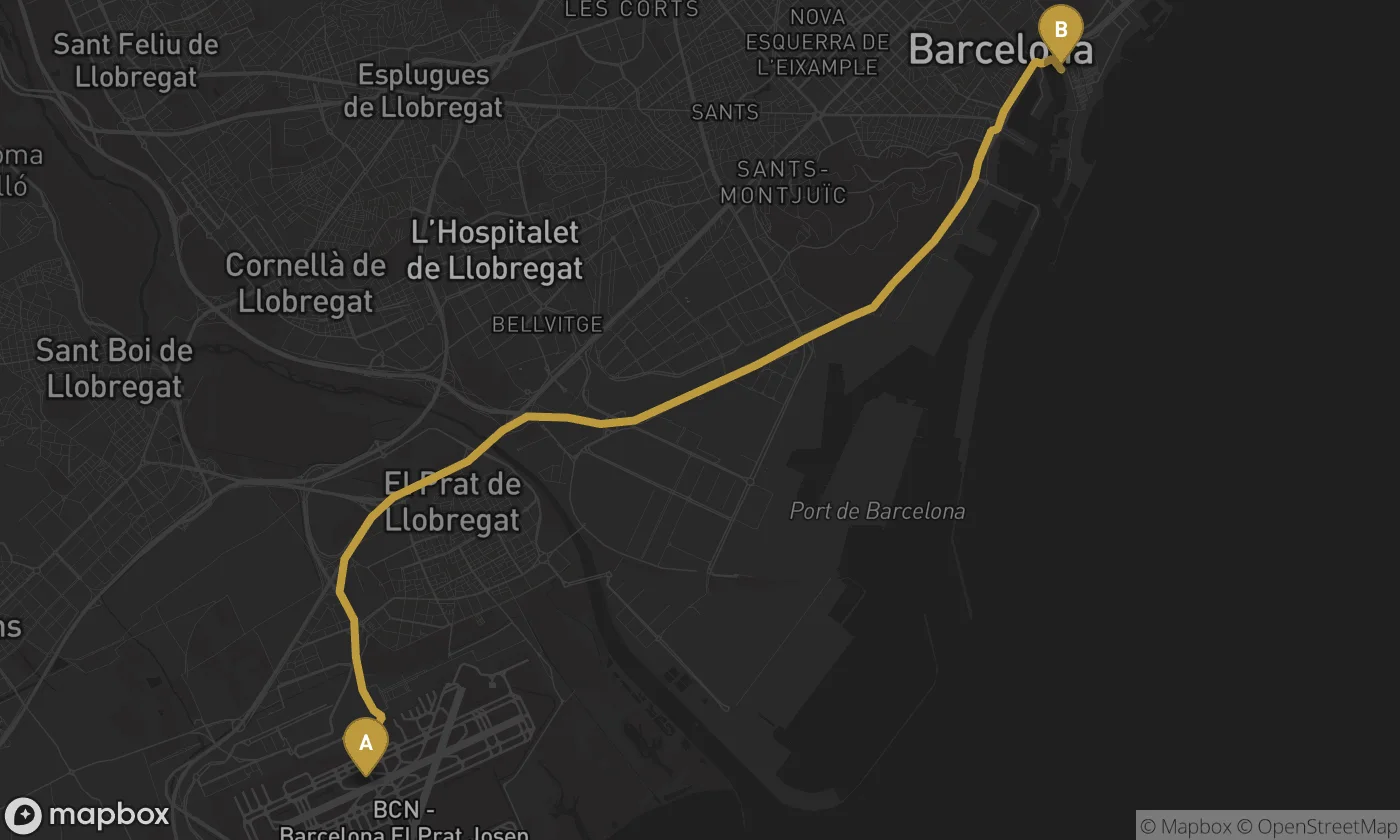 Barcelona Airport ⇄ Marina Port Vell route map
