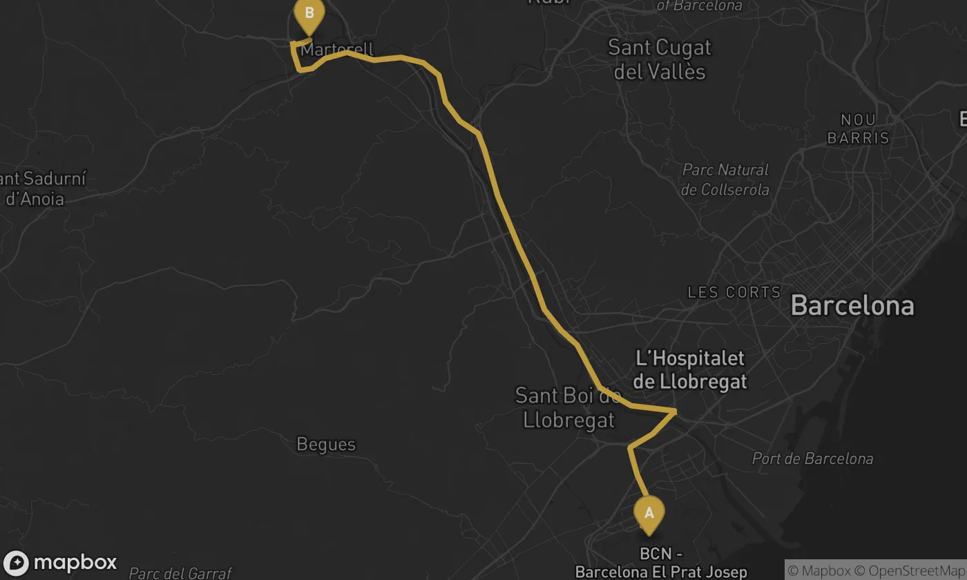Barcelona Airport ⇄ Martorell route map