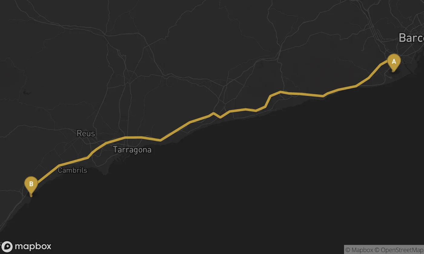 Barcelona Airport ⇄ Miami Platja route map