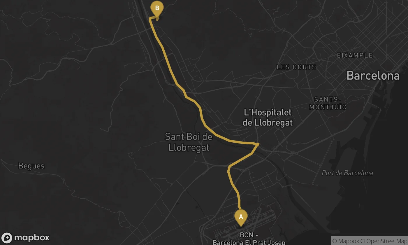 Barcelona Airport ⇄ Molins de Rei route map
