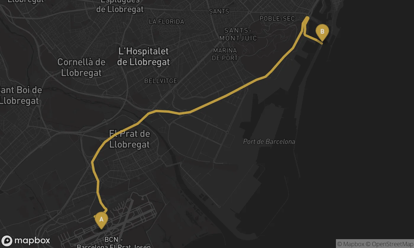 Barcelona Airport ⇄ Moll Adossat route map