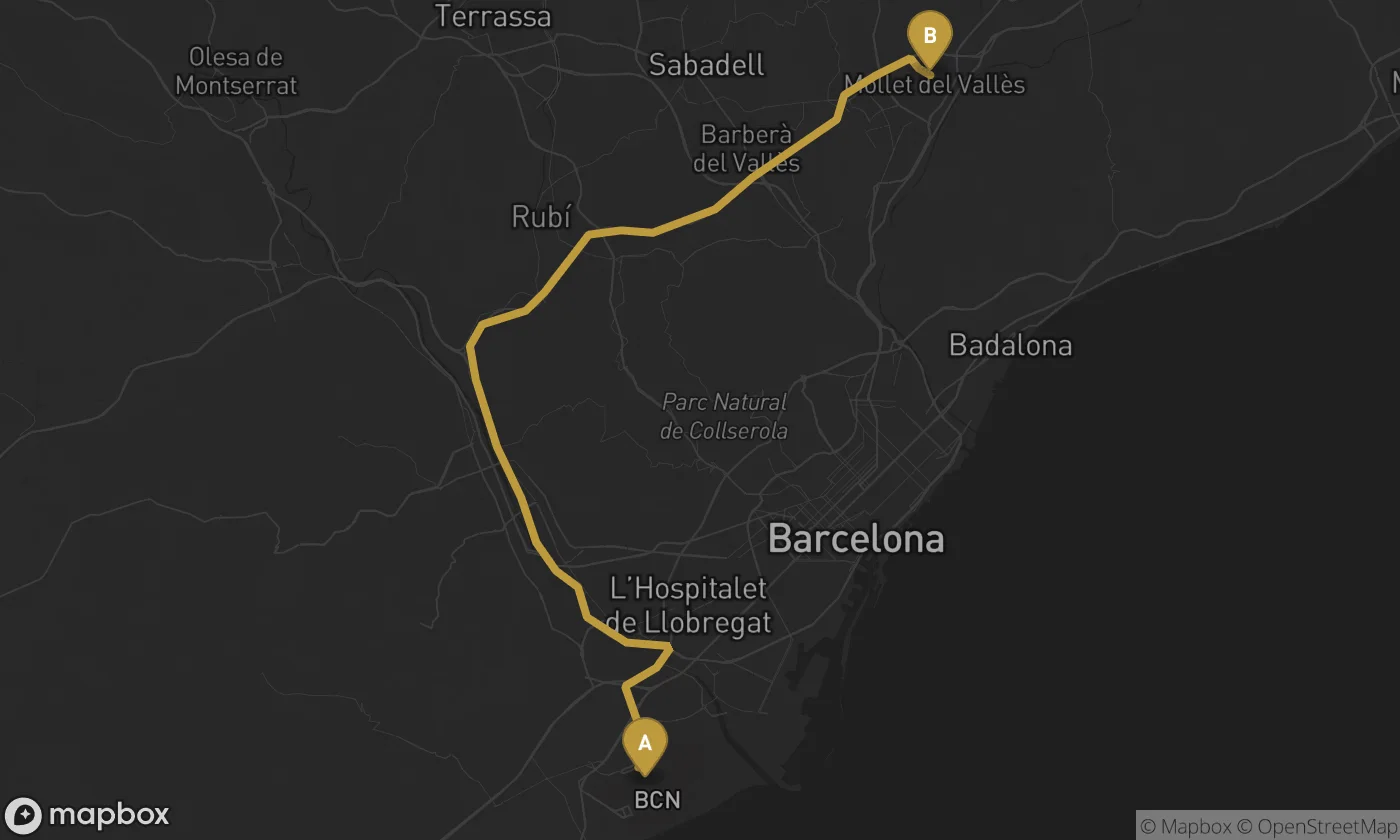 Barcelona Airport ⇄ Mollet del Vallès route map