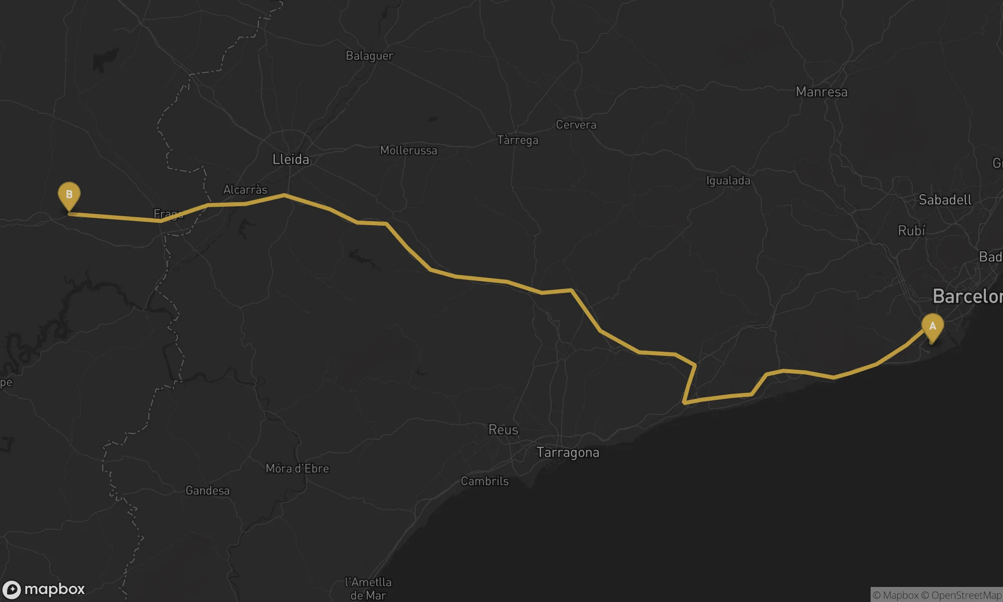 Barcelona Airport ⇄ Monegros Desert Festival route map