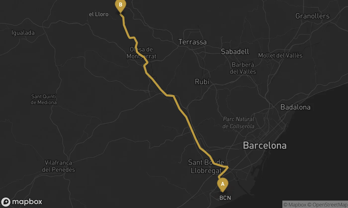 Barcelona Airport ⇄ Monistrol de Montserrat route map