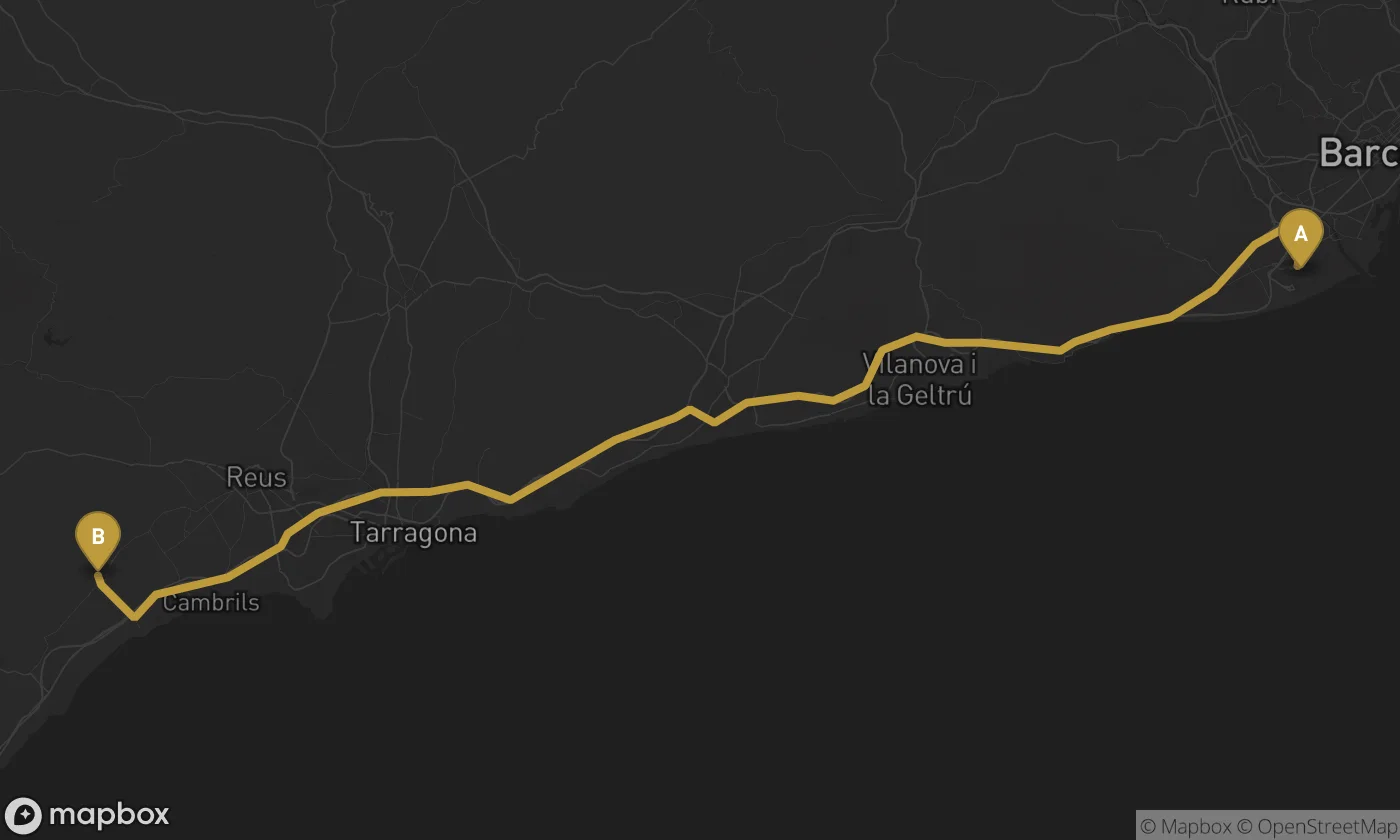 Barcelona Airport ⇄ Mont-roig del Camp route map