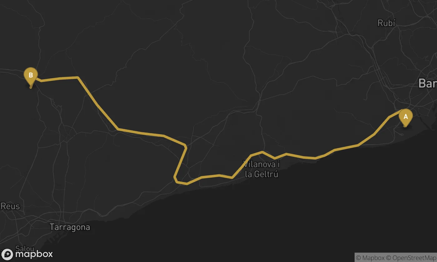 Barcelona Airport ⇄ Montblanc route map