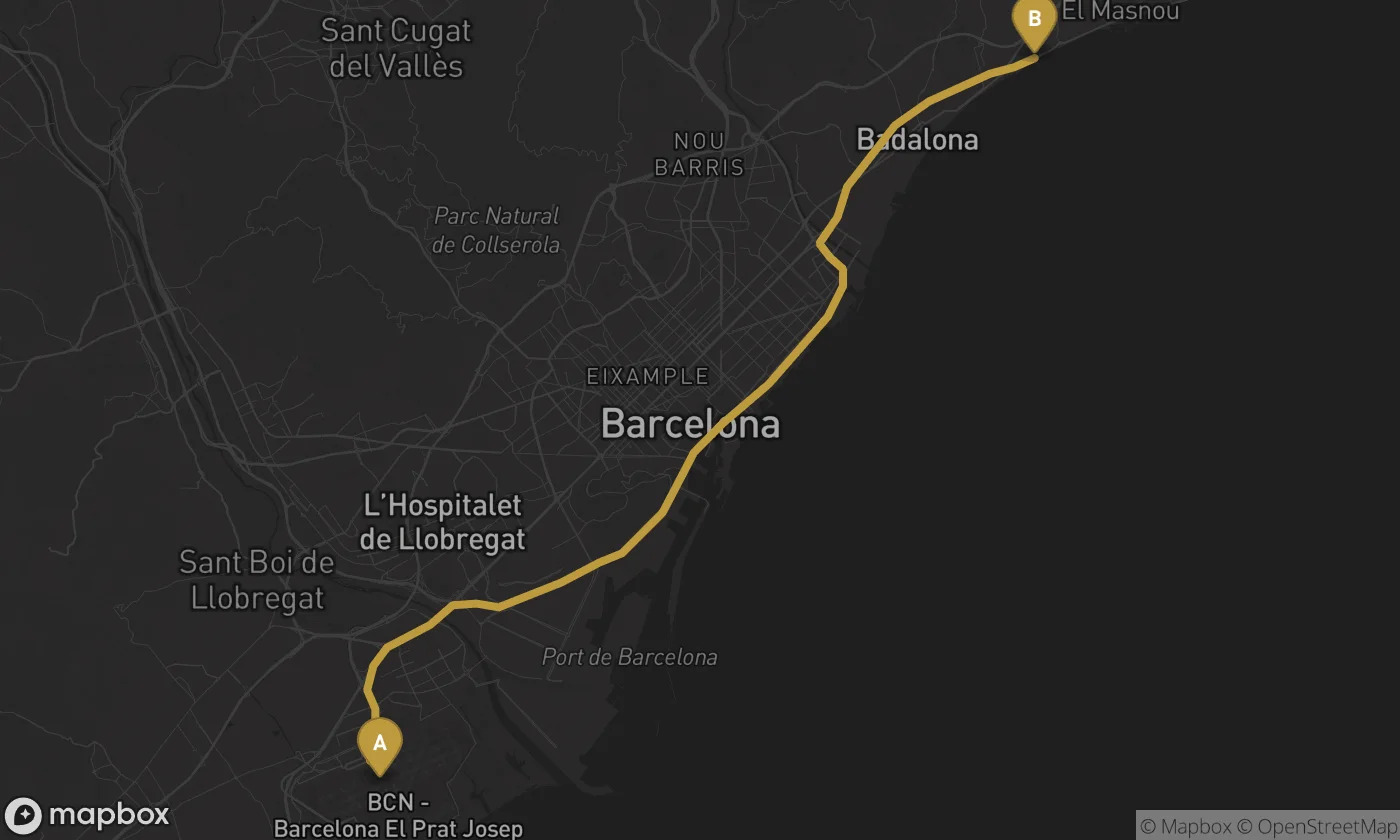 Barcelona Airport ⇄ Montgat route map