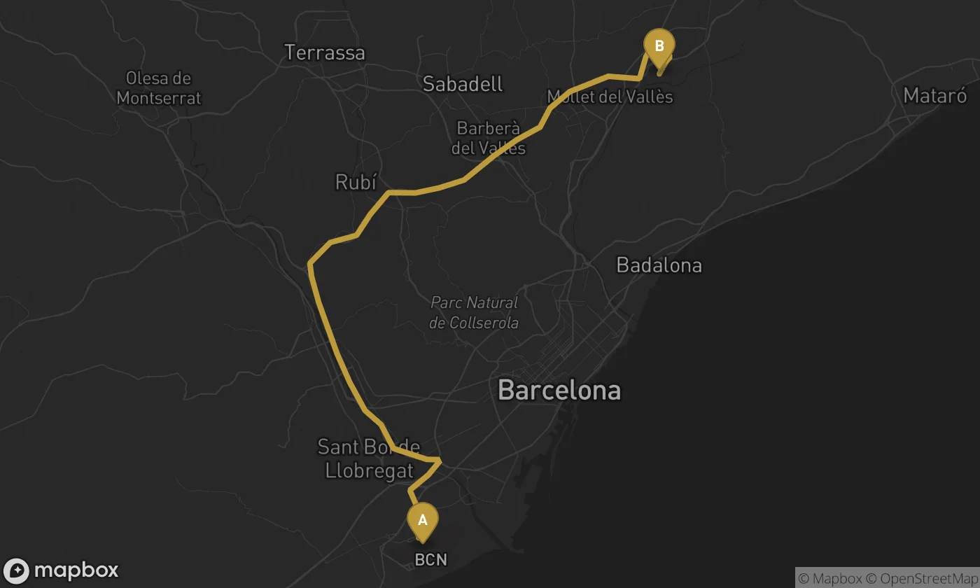 Barcelona Airport ⇄ Montmeló route map