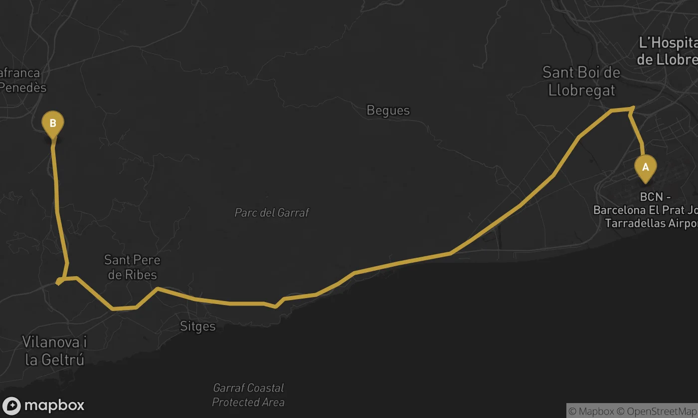 Barcelona Airport ⇄ Olérdola route map