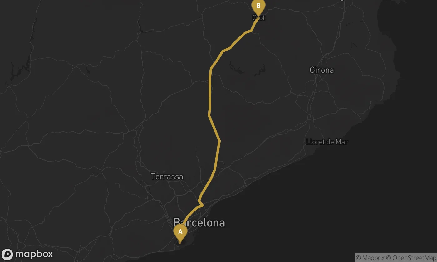 Barcelona Airport ⇄ Olot route map