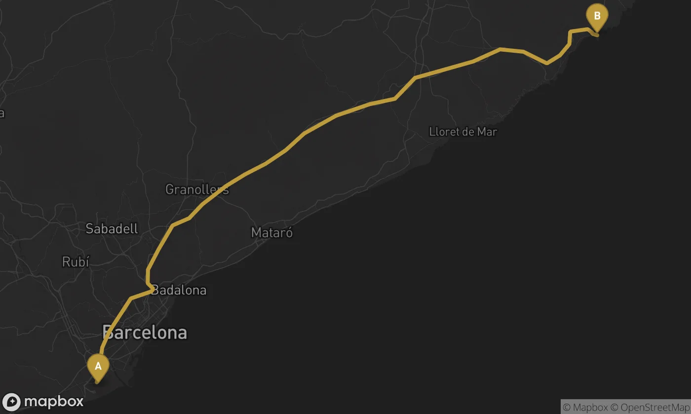 Barcelona Airport ⇄ Palamós route map
