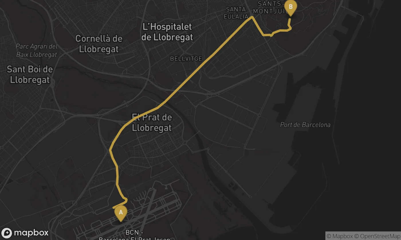 Barcelona Airport ⇄ Palau Sant Jordi route map