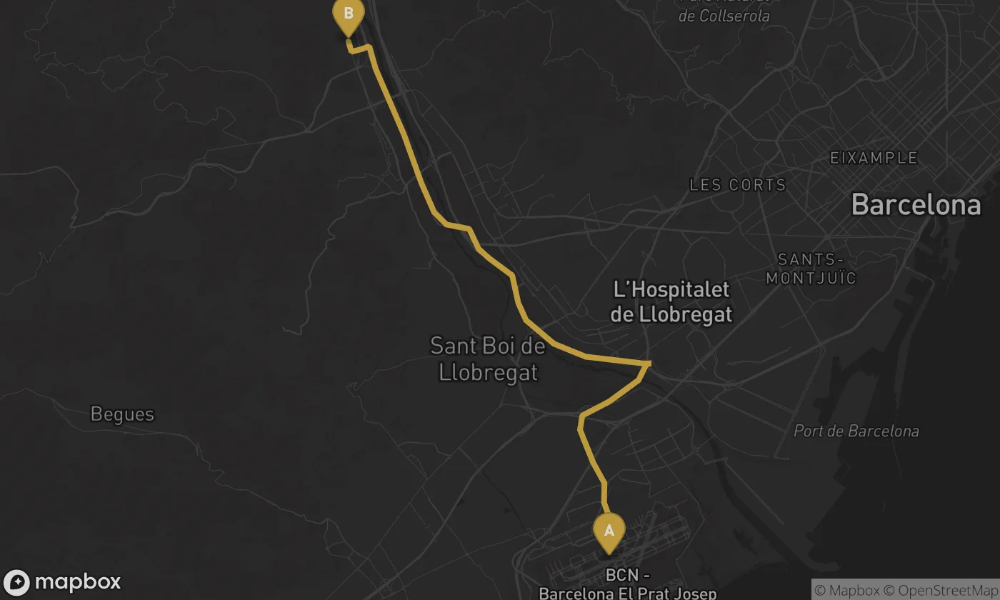 Barcelona Airport ⇄ Pallejà route map