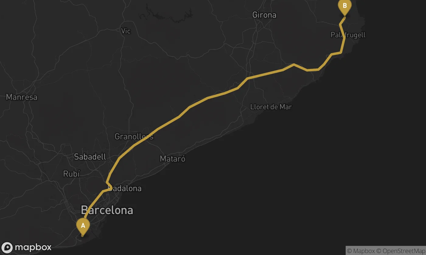 Barcelona Airport ⇄ Pals route map