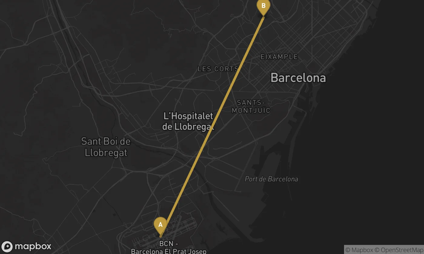 Barcelona Airport ⇄ Park Güell route map