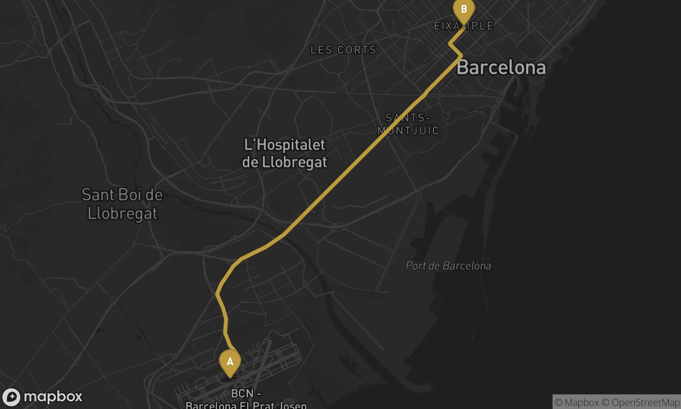 Barcelona Airport ⇄ Paseo de Gracia route map