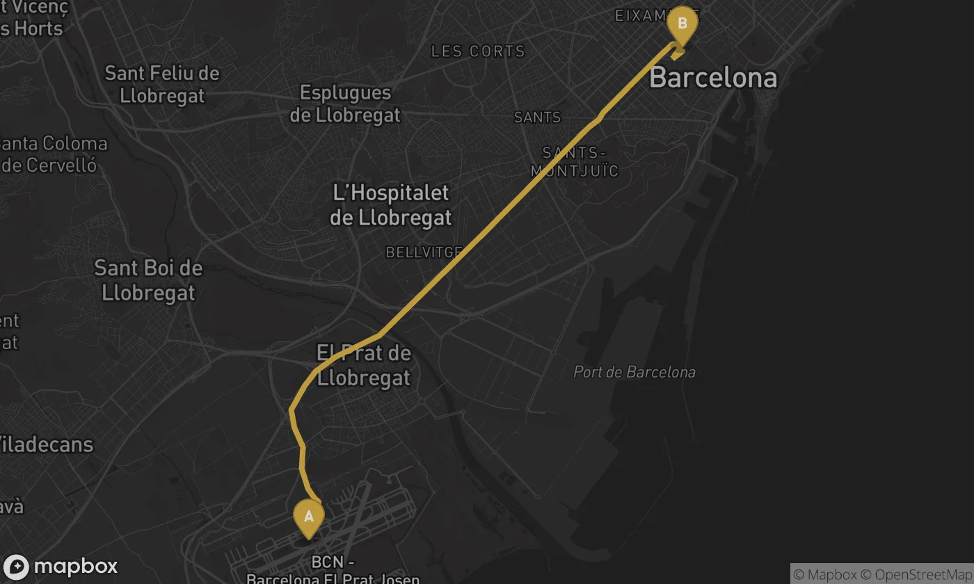 Barcelona Airport ⇄ Plaça de Catalunya route map