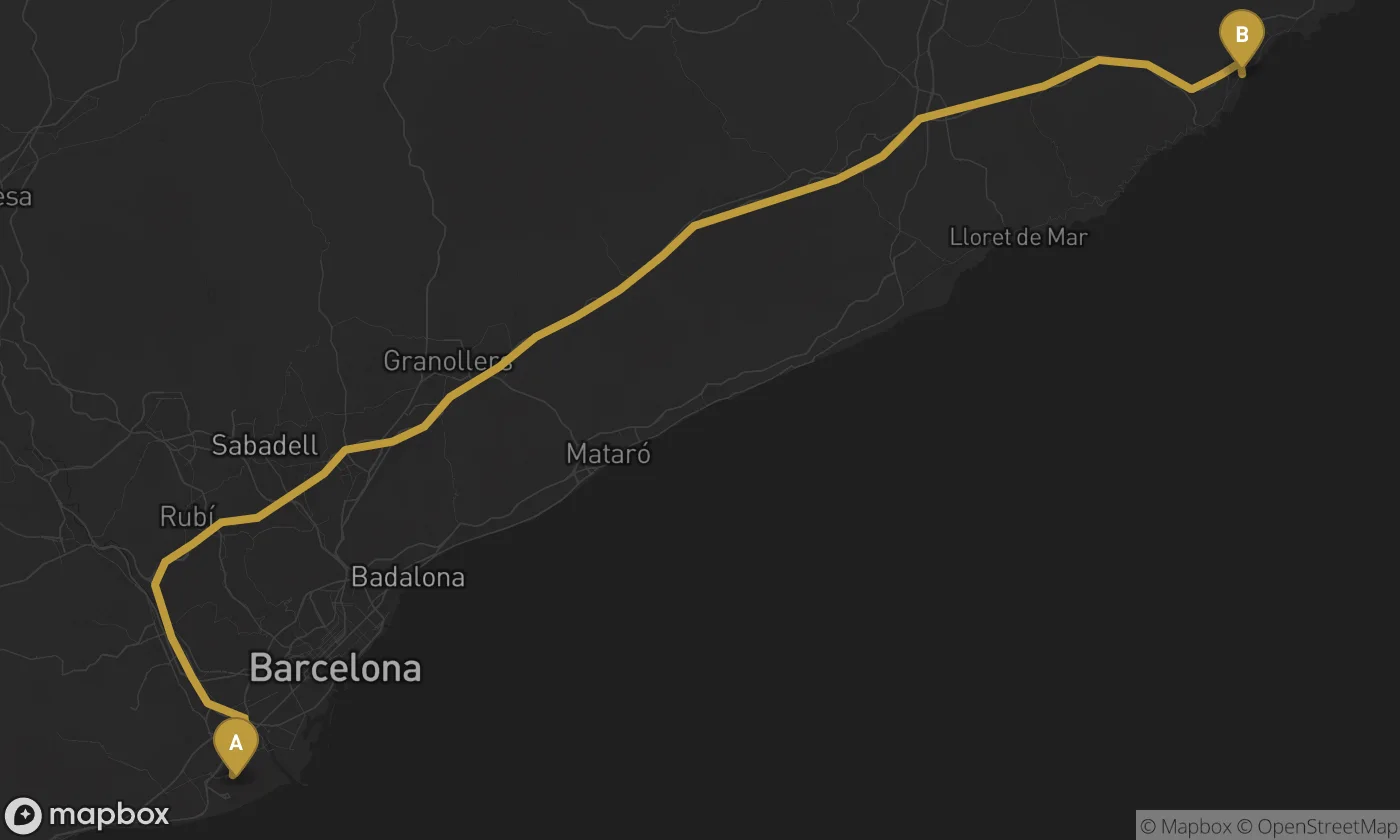 Barcelona Airport ⇄ Platja d'Aro route map