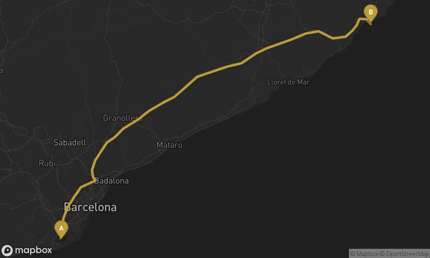 Barcelona Airport ⇄ Port de Palamós route map