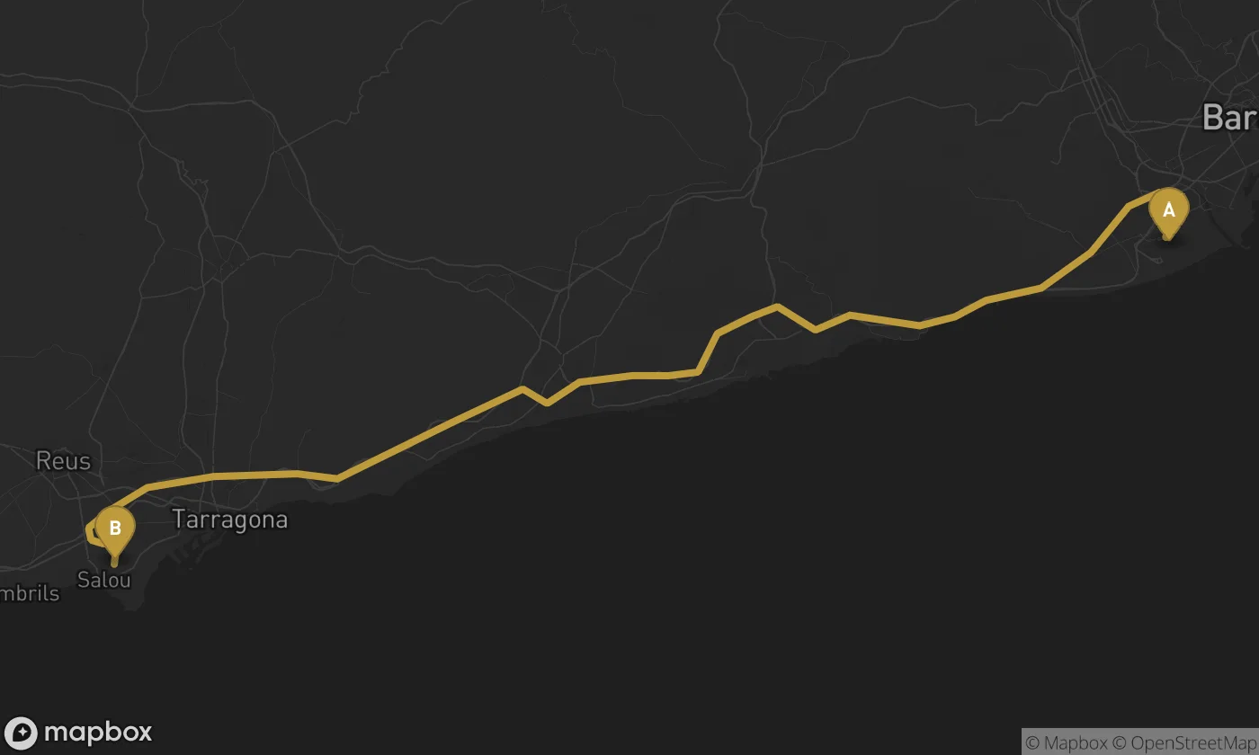 Barcelona Airport ⇄ PortAventura Caribe Aquatic Park route map