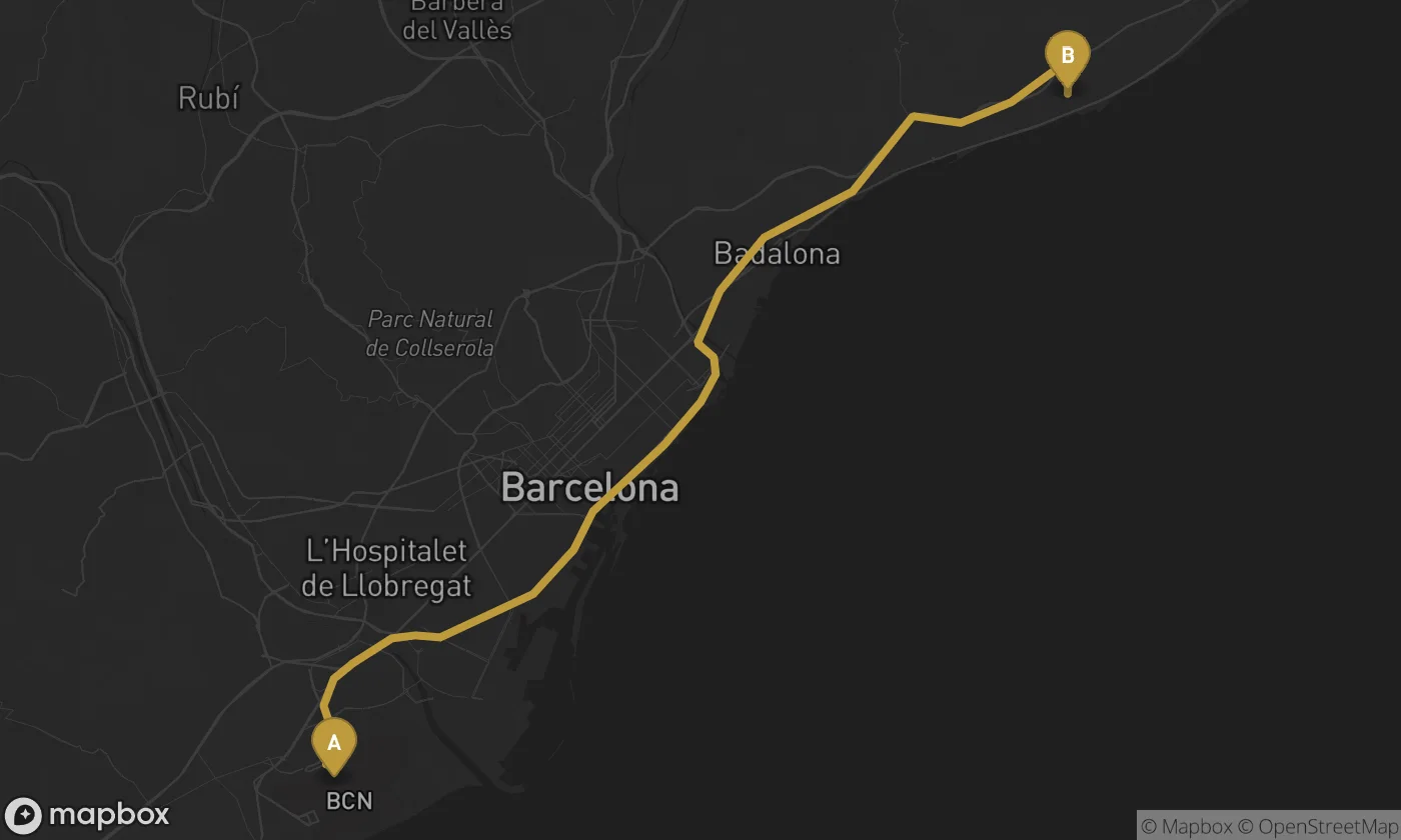 Barcelona Airport ⇄ Premià de Mar route map