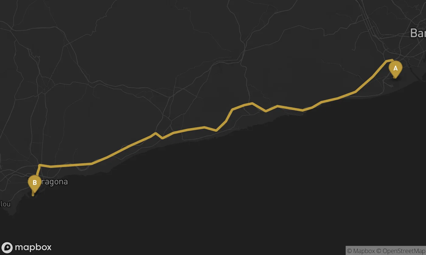 Barcelona Airport ⇄ Puerto de Tarragona route map