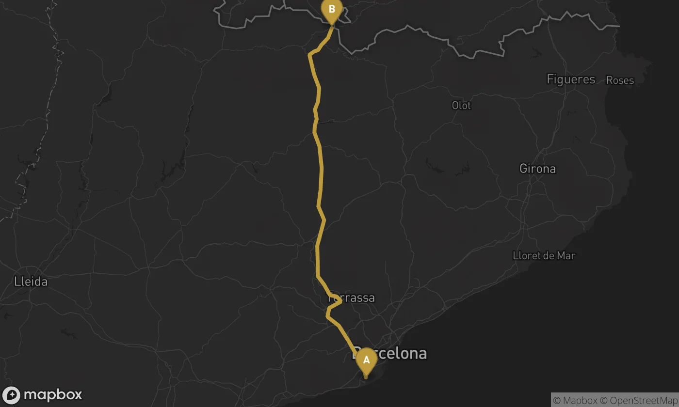 Barcelona Airport ⇄ Puigcerdà route map