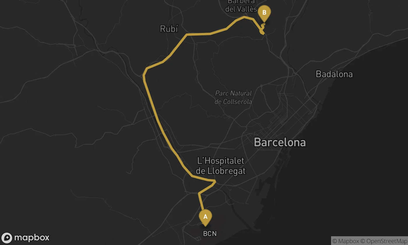 Barcelona Airport ⇄ Ripollet route map