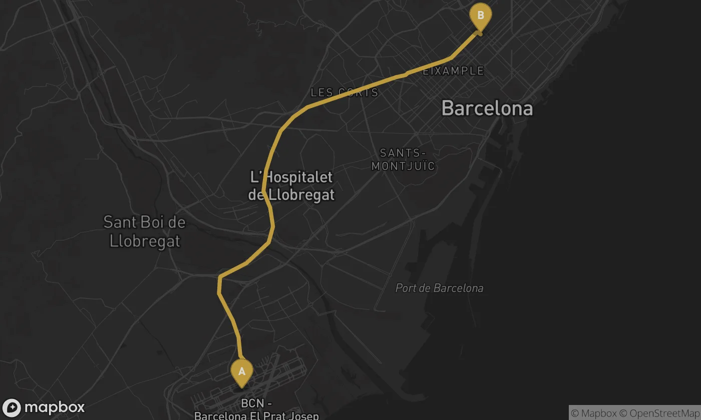 Barcelona Airport ⇄ Sagrada Familia route map