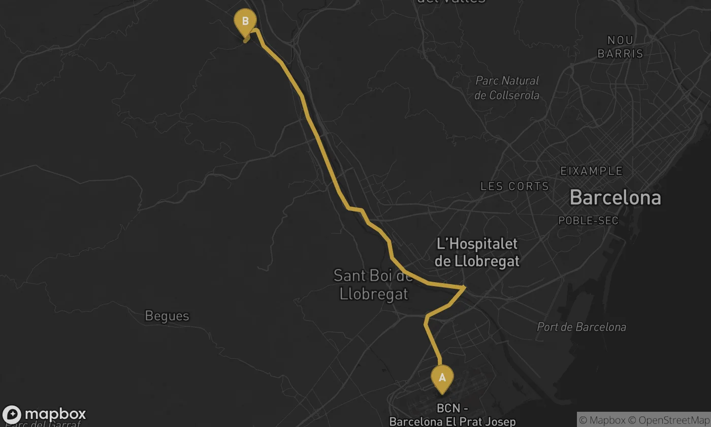 Barcelona Airport ⇄ Sant Andreu de la Barca route map