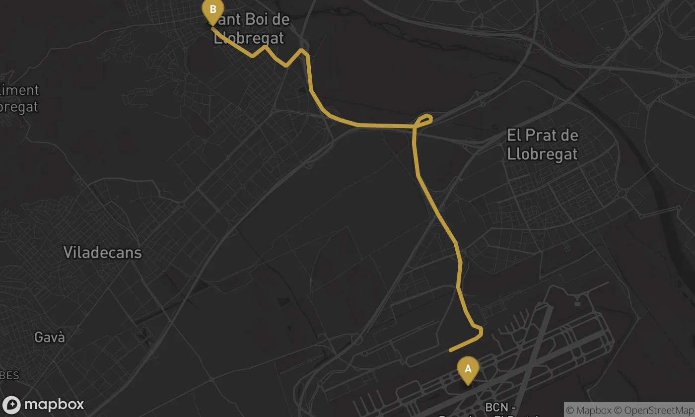 Barcelona Airport ⇄ Sant Boi de Llobregat route map
