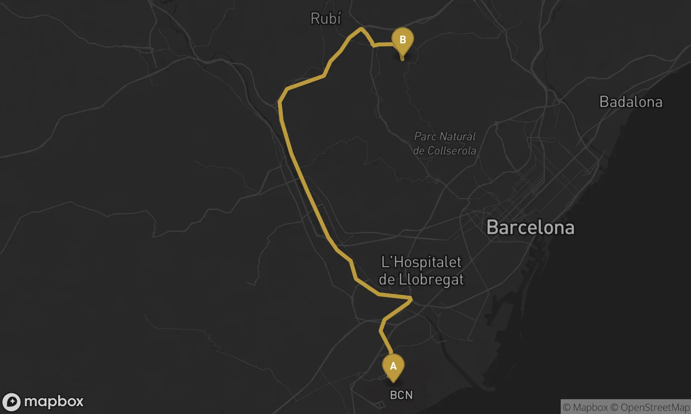 Barcelona Airport ⇄ Sant Cugat del Vallès route map