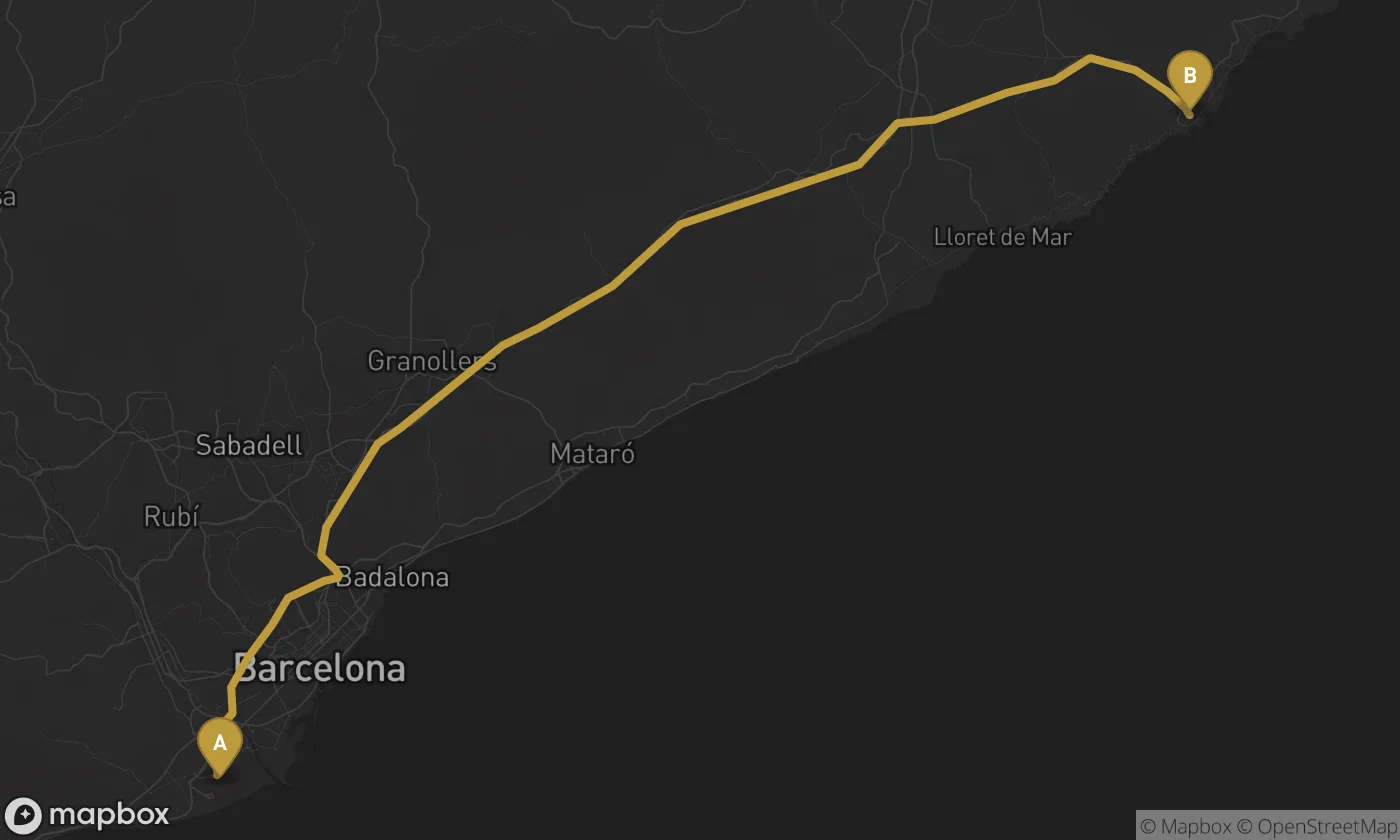 Barcelona Airport ⇄ Sant Feliu de Guíxols route map