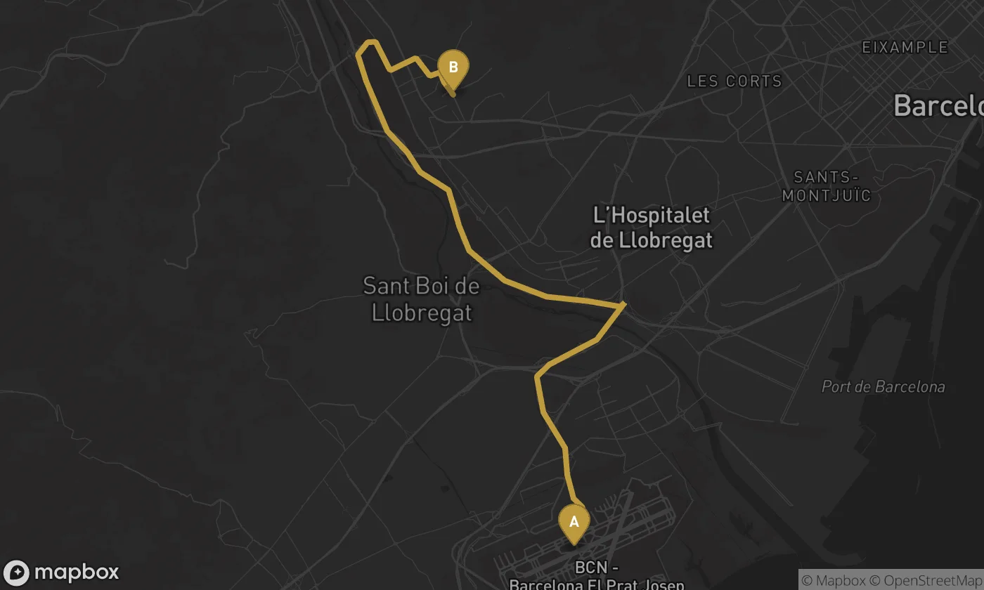 Barcelona Airport ⇄ Sant Feliu de Llobregat route map