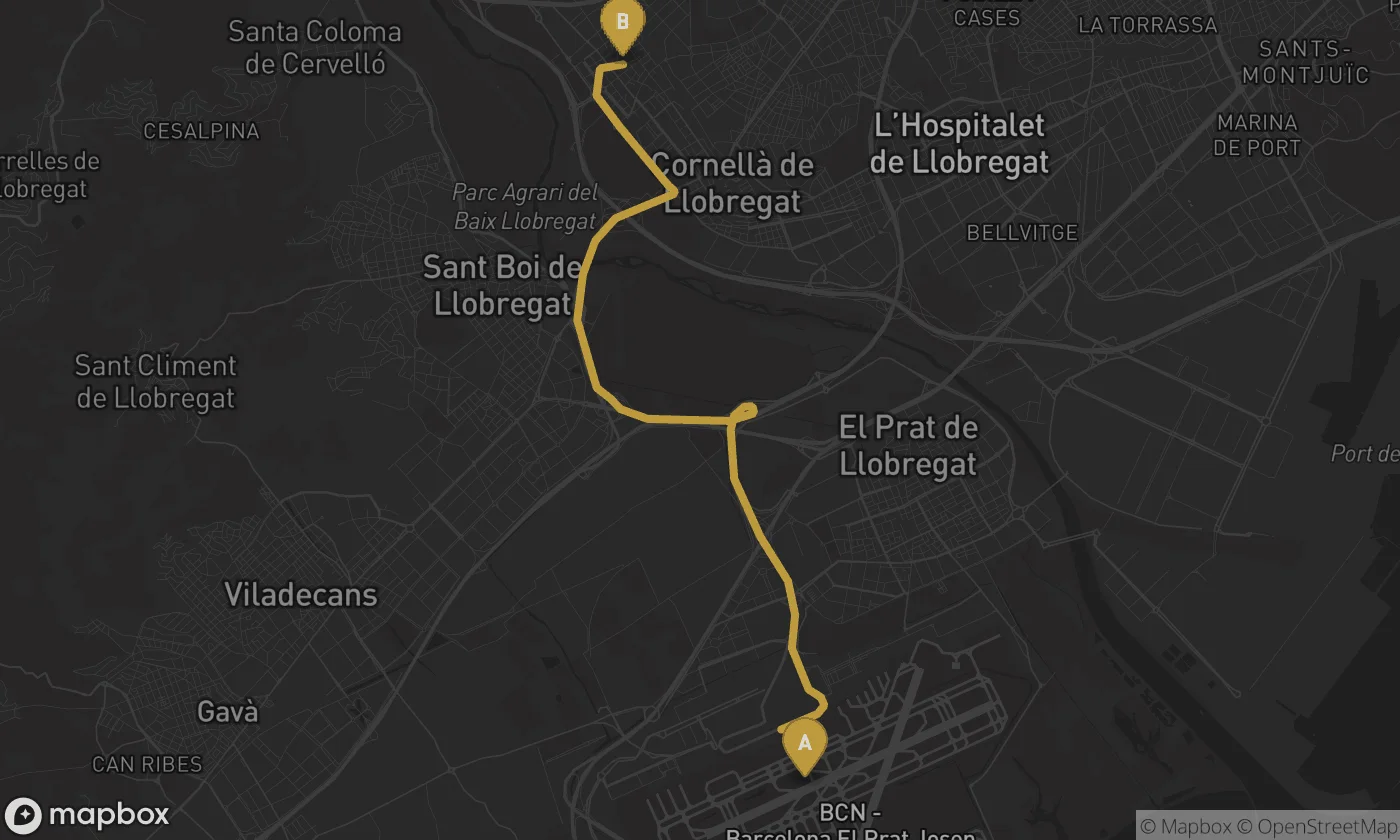 Barcelona Airport ⇄ Sant Joan Despí route map