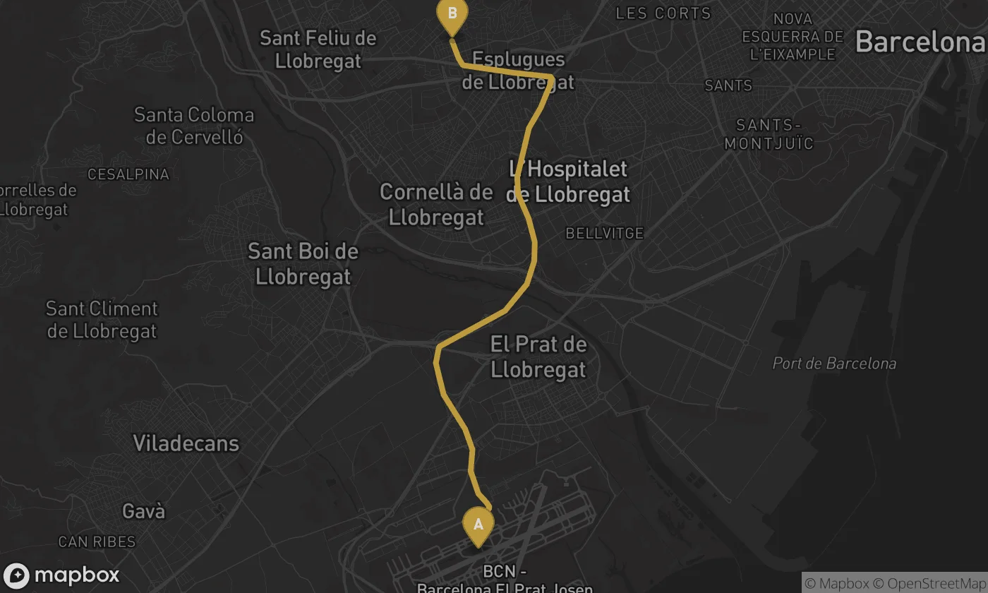 Barcelona Airport ⇄ Sant Just Desvern route map