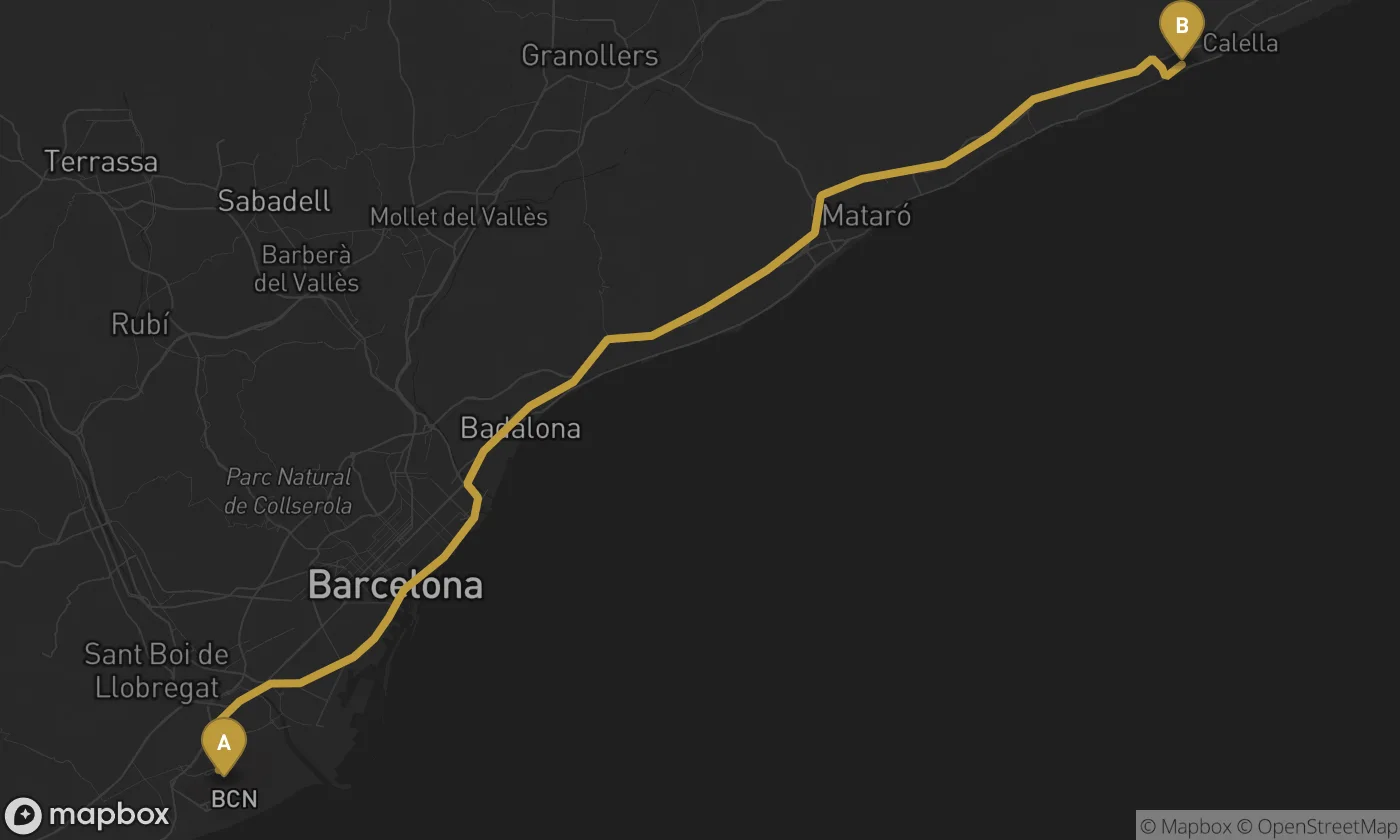 Barcelona Airport ⇄ Sant Pol de Mar route map