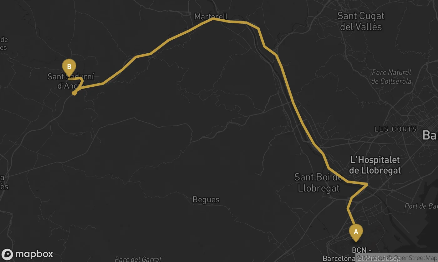 Barcelona Airport ⇄ Sant Sadurní d'Anoia route map