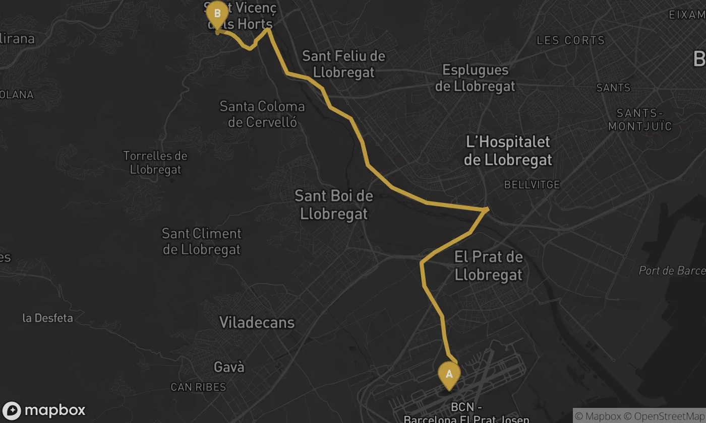 Barcelona Airport ⇄ Sant Vicenç dels Horts route map