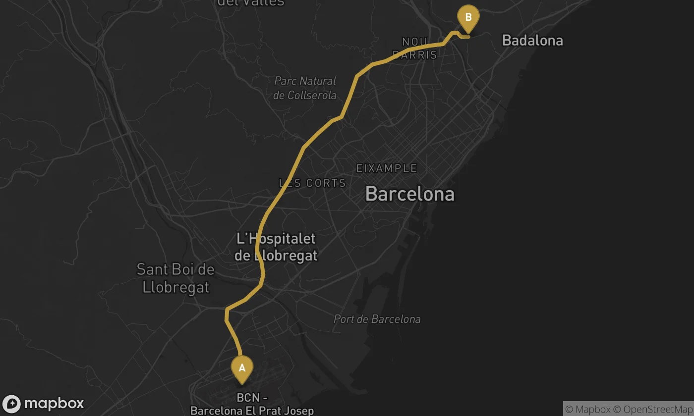 Barcelona Airport ⇄ Santa Coloma de Gramenet route map