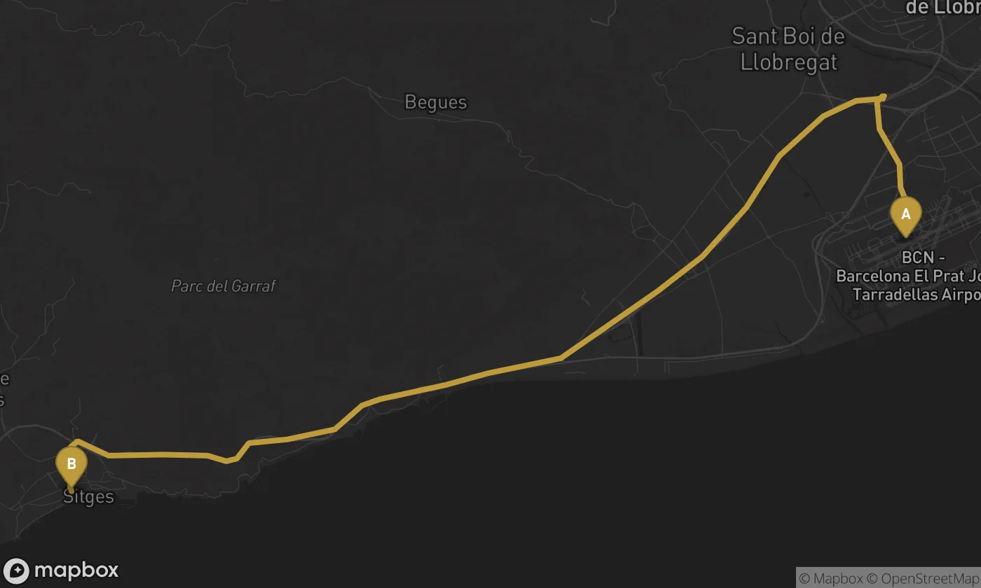 Barcelona Airport BCN ⇄ Sitges route map