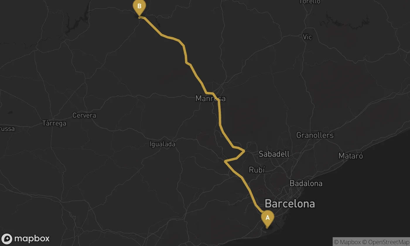 Barcelona Airport ⇄ Solsona route map