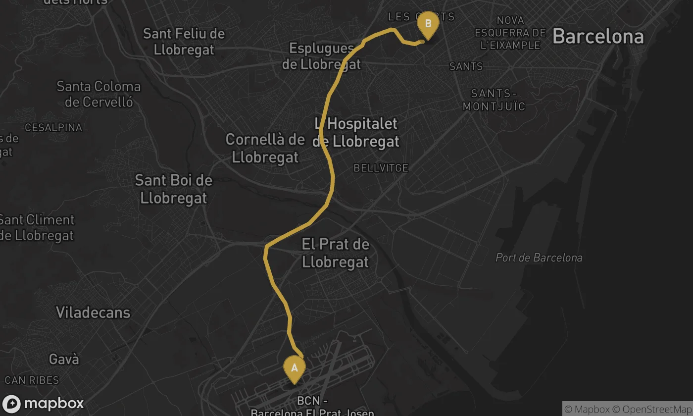 Barcelona Airport ⇄ Spotify Camp Nou route map
