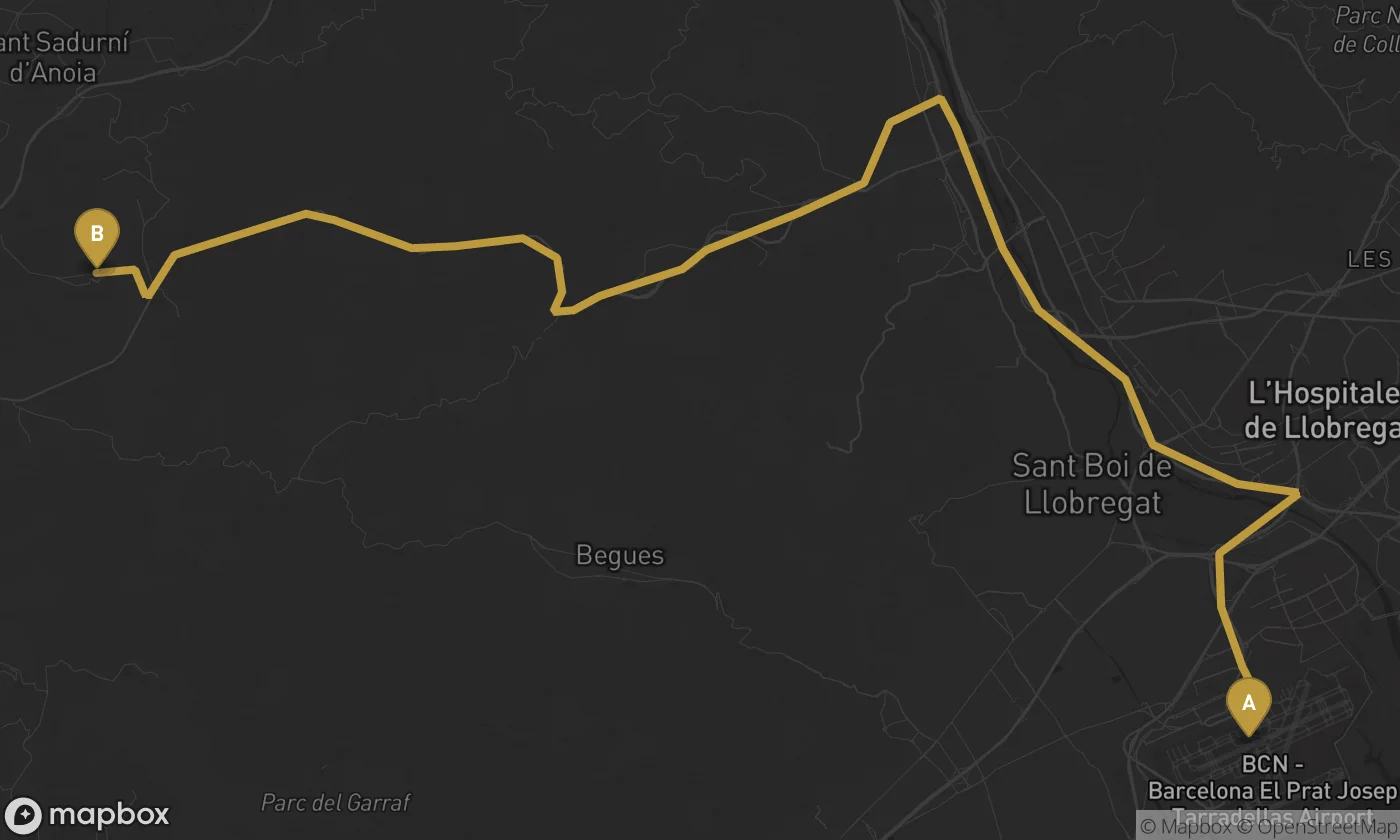 Barcelona Airport ⇄ Subirats route map
