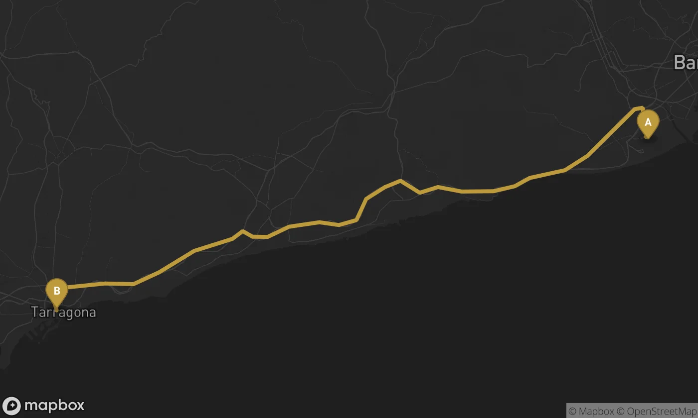 Barcelona Airport ⇄ Tarragona route map