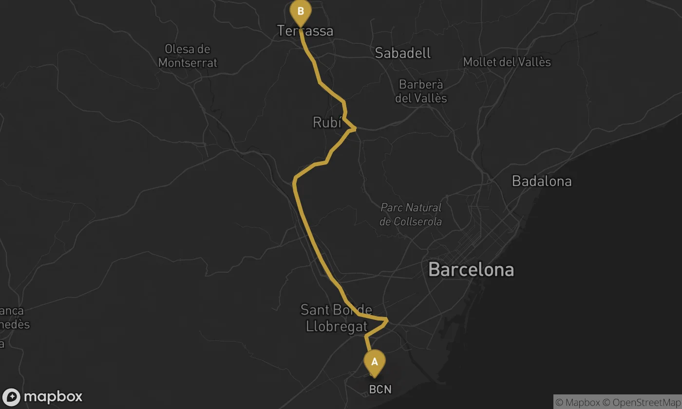 Barcelona Airport ⇄ Terrassa route map