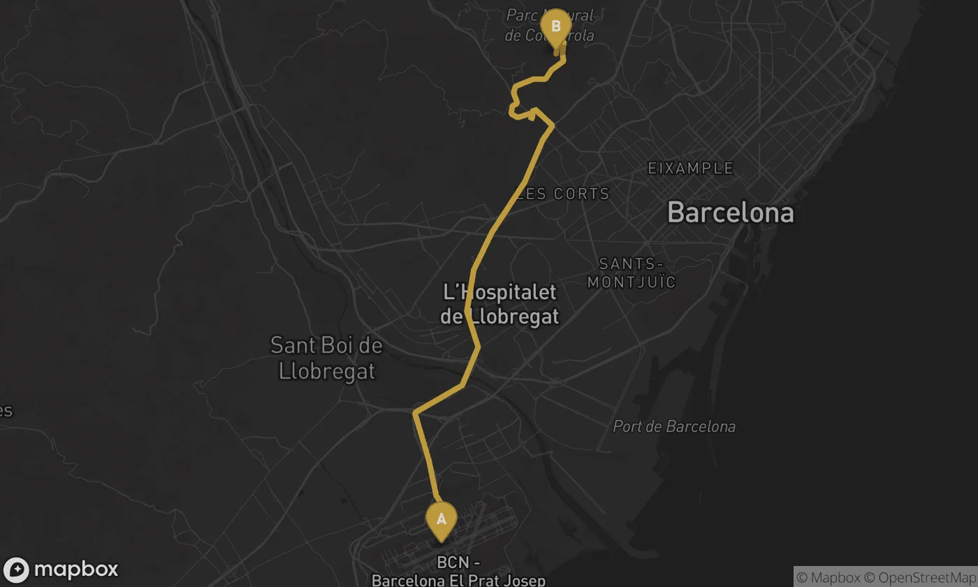 Barcelona Airport ⇄ Tibidabo route map